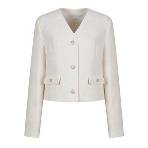 New White Ivory Pocket Tweed Jacket, Evening Jacket, size XS